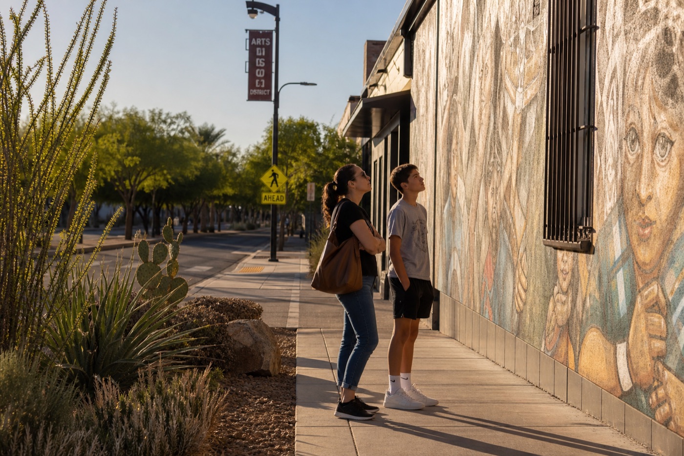 Family friendly Las Vegas public art and desert landscaping in a local off Strip neighborhood